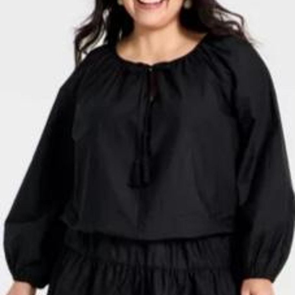 A New Day Women's Balloon Sleeve Tie-Front Top Blouse